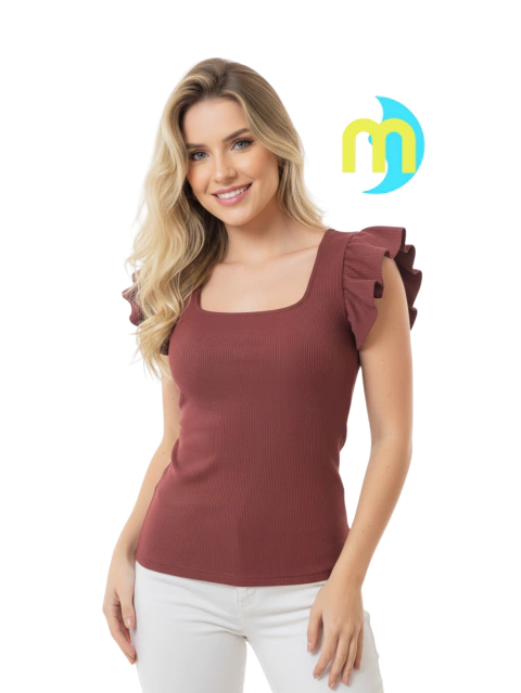 Imagem do Blusa ribana canelada gola MARIANA con manga princesa