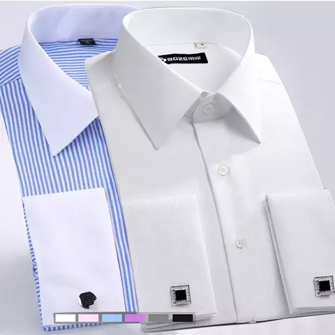 Camisa de vestido de punho francês masculino 2024new branco manga longa