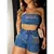 Conjunto Jeans Top Cropped e Short Franja Strass na internet