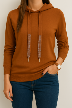 Sweater Con Capucha De Bremer Con Tiras C Strass / Tachas / liso - comprar online