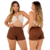 Short Feminino de Malha Canelada Marrom Ajustável - loja online