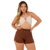 Short Feminino de Malha Canelada Marrom Ajustável