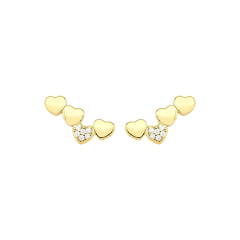 Brinco Ear Cuff Corações Banhado A Ouro