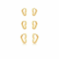 KIT TRIO DE ARGOLA CORAÇÃO LISA BANHADA A OURO