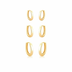 KIT TRIO DE ARGOLA OVAL LISA BANHO A OURO