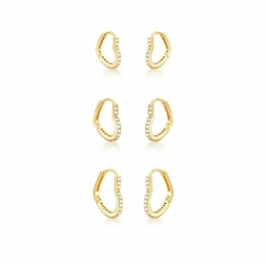 KIT TRIO DE ARGOLA CORAÇÃO LISA BANHADA A OURO