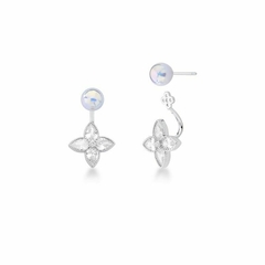 BRINCO EAR JACKET DE FLOR E PÉROLA SHELL BANHADO A RÓDIO