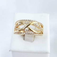 Anel Duplo Infinito Cravejadas Banhado a Ouro