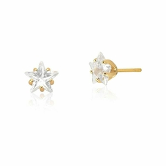 KIT TRIO DE BRINCOS CRISTAL ESTRELA BRANCA BANHADO A OURO - GRIFE8