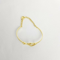 Bracelete Aro Liso com Coração Cravejado e Infinito com Ponto de Luz Banhado a Ouro na internet