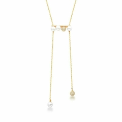 GRAVATA DE PÉROLAS SHELL COM ZIRCÔNIAS BANHADO A OURO