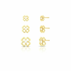 KIT TRIO DE BRINCO DE FLOR VAZADO COM ZIRCÔNIA BANHADO A OURO