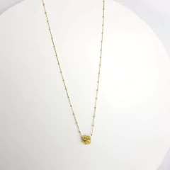 Colar Alongada com Bolinhas e Pingente Redondo em Símbolos de Infinitos Vazados Banhado a Ouro
