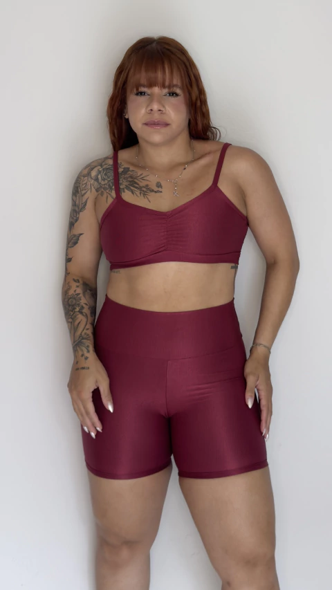Conjunto Short e Top Alça Fina - Marsala
