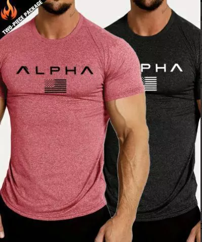 Conjunto de 2 Camisetas Atléticas Masculinas com Estampa de Bandeira Americana & Letras