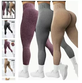 Conjunto de 3 Calças de Yoga Sem Costura de Cintura Alta