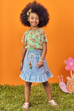 Conjunto Blusa Boxy em Tule e Saia Jeans Arkansas - 73909 - comprar online