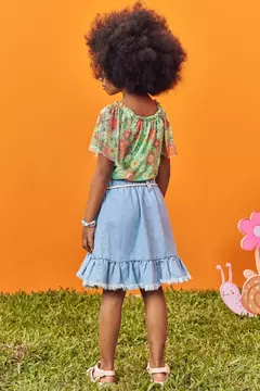 Conjunto Blusa Boxy em Tule e Saia Jeans Arkansas - 73909 na internet