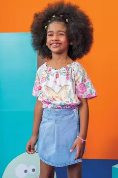 Blusa Boxy MC e Short Saia Colorido Jeans - 76086 - comprar online