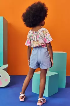Blusa Boxy MC e Short Saia Colorido Jeans - 76086 na internet