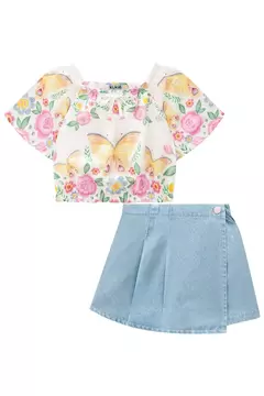 Blusa Boxy MC e Short Saia Colorido Jeans - 76086 - M2 Maria & Maria