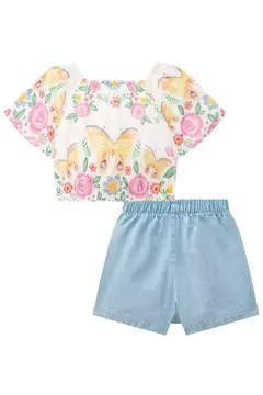 Blusa Boxy MC e Short Saia Colorido Jeans - 76086 - loja online