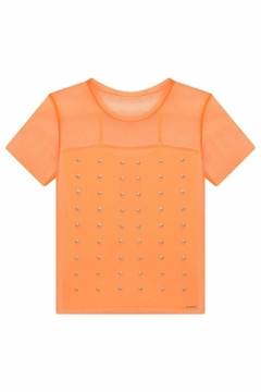 Blusa Sobreposição em Tule e Regata em Malha UV DRY Laranja Neon 76907 - comprar online