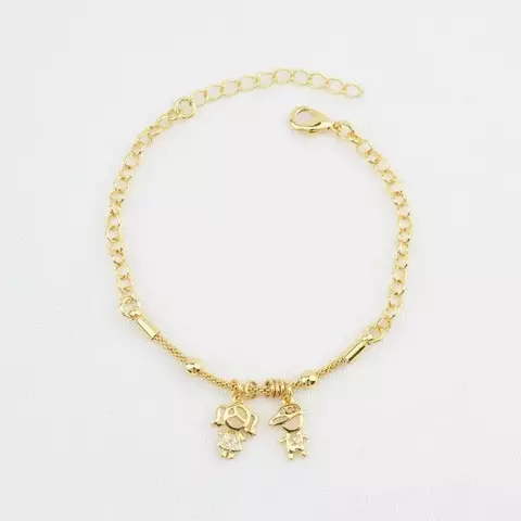 Pulseira Elo Português com Casal de Filhos Cravejados