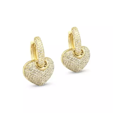 Brincos Argolas com Pingente Coração Cravejado com Zircônias