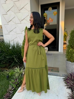 Vestido visco linho verde oliva