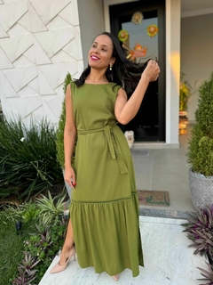 Vestido visco linho verde oliva - comprar online