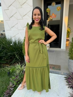 Vestido visco linho verde oliva na internet