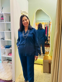 Conjunto visco linho azul marinho