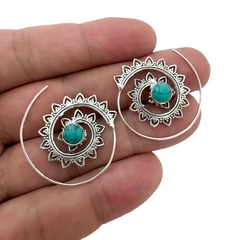 Brindo de Prata Indiano Espiral com Turquesa - comprar online