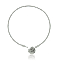 Pulseira de Prata Berloque Coração Cravejado