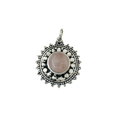 Pingente de Prata Indiano Mandala com Quartzo Rosa