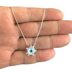 Colar de Prata 925 Feminino Olho Grego e Zircônias Coloridas - Atacado de Prata | Serena 23.545.467/0001-12