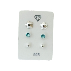 Kit Brinco Trio Estrela Ponto De Luz Prata 925