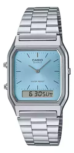 Relógio Casio Vintage AQ230A-2a1mqydf Puls. Prata Fundo Azul