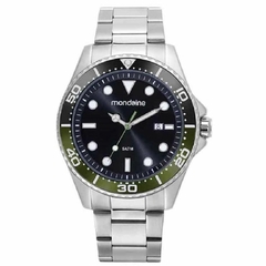 Relógio Masculino Casual Prateado com detalhe verde Mondaine