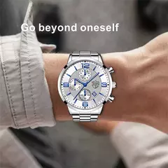 Relógio de aço inoxidável de luxo masculino, relógio quartzo, calendário de - comprar online