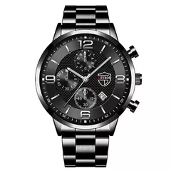 Relógio de aço inoxidável de luxo masculino, relógio quartzo, calendário de - comprar online