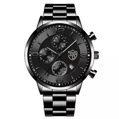 Relógio de aço inoxidável de luxo masculino, relógio quartzo, calendário de - BH Celulares 