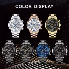 Relógio de aço inoxidável de luxo masculino, relógio quartzo, calendário de - comprar online