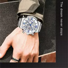 Relógio de aço inoxidável de luxo masculino, relógio quartzo, calendário de - loja online