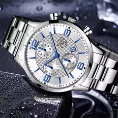 Imagem do Relógio de aço inoxidável de luxo masculino, relógio quartzo, calendário de