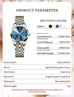 LIGE Top Luxo Elegante Relógio para Mulheres À Prova D &#39;Água Luminosa Dat - comprar online