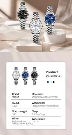 Relógio importado linda mulher Clariinda quartzo de luxo para mulheres elegante aço inoxidável - comprar online