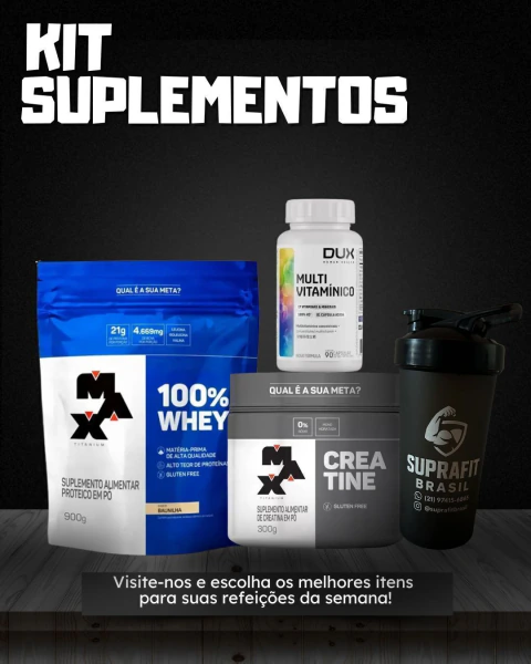 KIT SUPLEMENTOS- WHEY SABOR BAUNILHA, CREATINA,VITAMINA