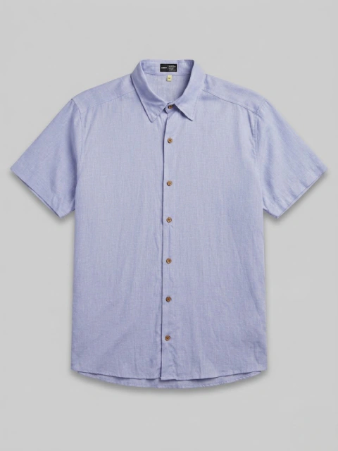 Camisa MC linho Azul Bebê